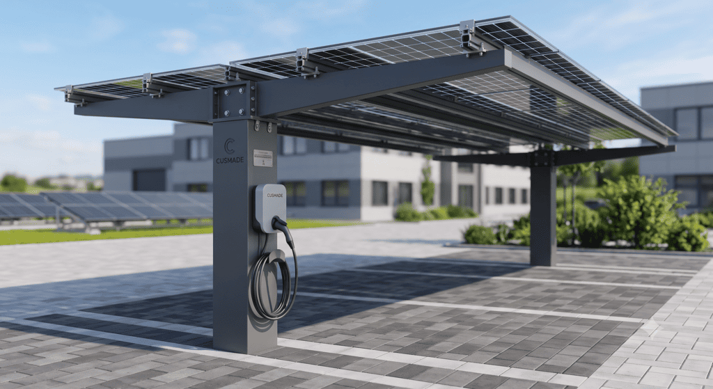 Durable, weather-resistant PV carport structures designed for elegant parking space coverage and solar power generation.
